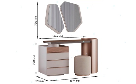 Туалетный стол с зеркалом и пуфом Виктория