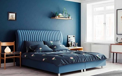 Кровать синего цвета Volna